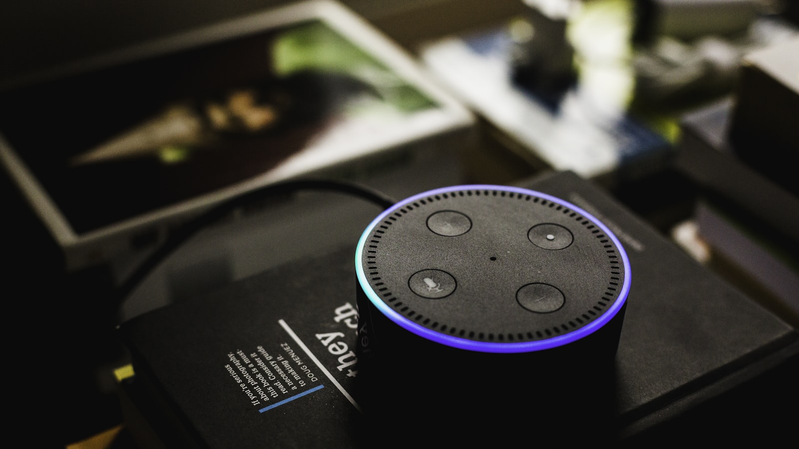 Smart speaker on a kitchen counter